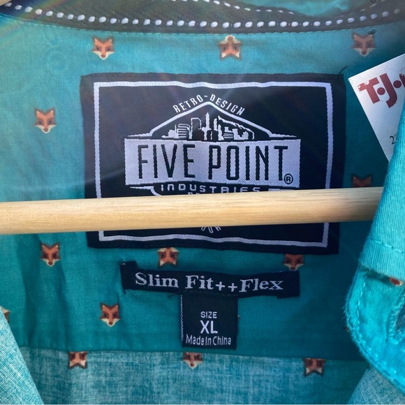 Teal Fox Print Button Down - Picture 3 of 7